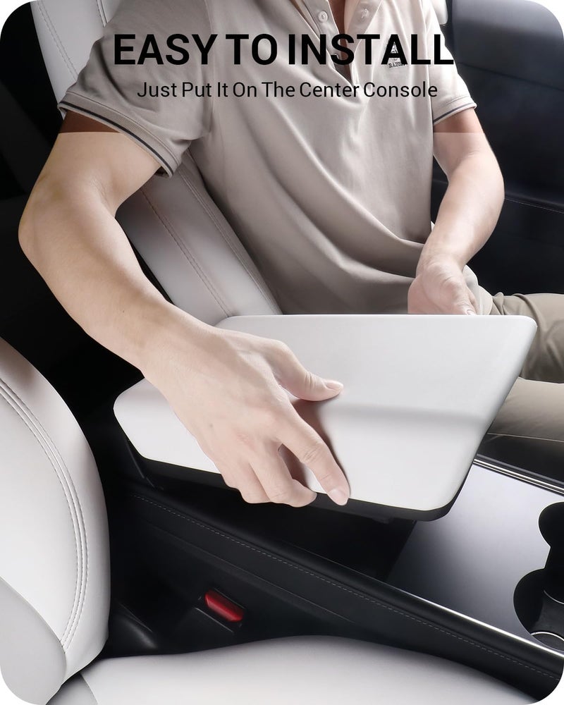 Basenor Armrest Cover for 2017-2024 Tesla Model Y Model 3 Center Console Cover Non-Slip TPU [No Logo] Protector Armrest Tesla Accessories White (Not Compatible with 2025 2026 Model Y/3) - Image 5